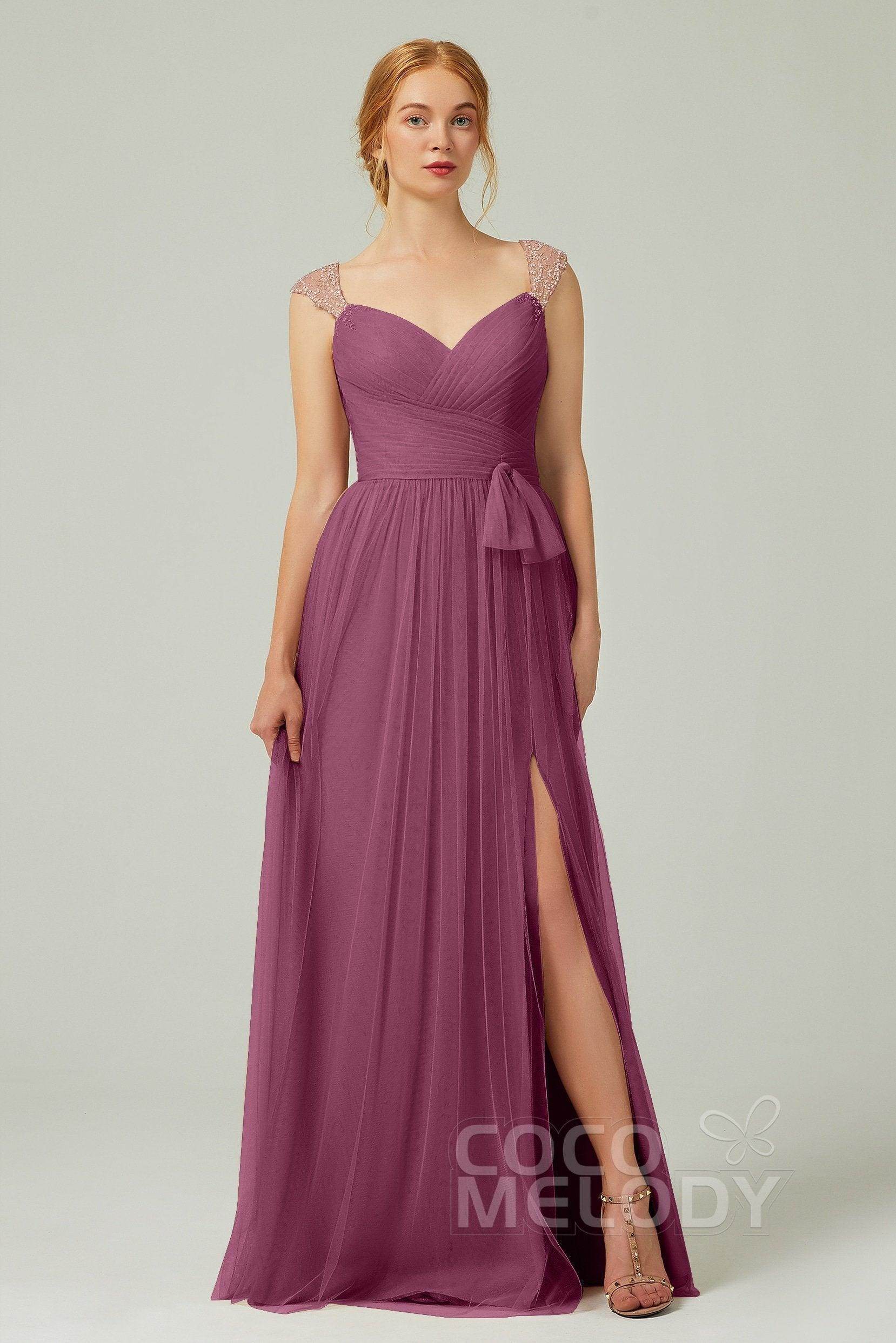 A-Line Floor Length Tulle Bridesmaid Dress CB0313PS - COCOMELODY